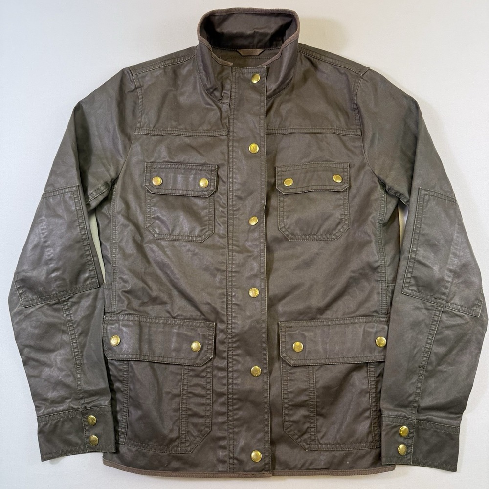 J Crew Downtown Field Jacket Womens Small Brown Waxed Cotton Full Zip Outdoors